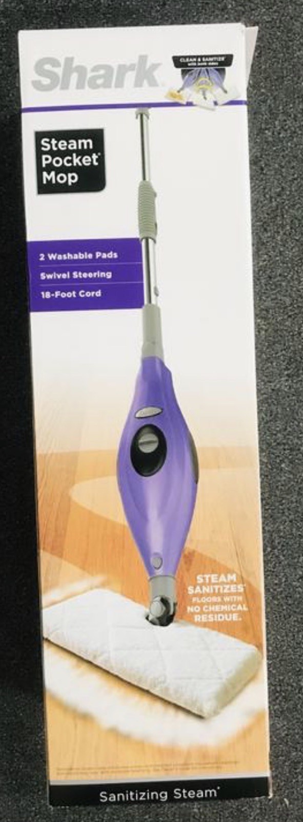 Shark Steam Pocket Mop Floor Cleaner Purple w/ 2 Washable Pa