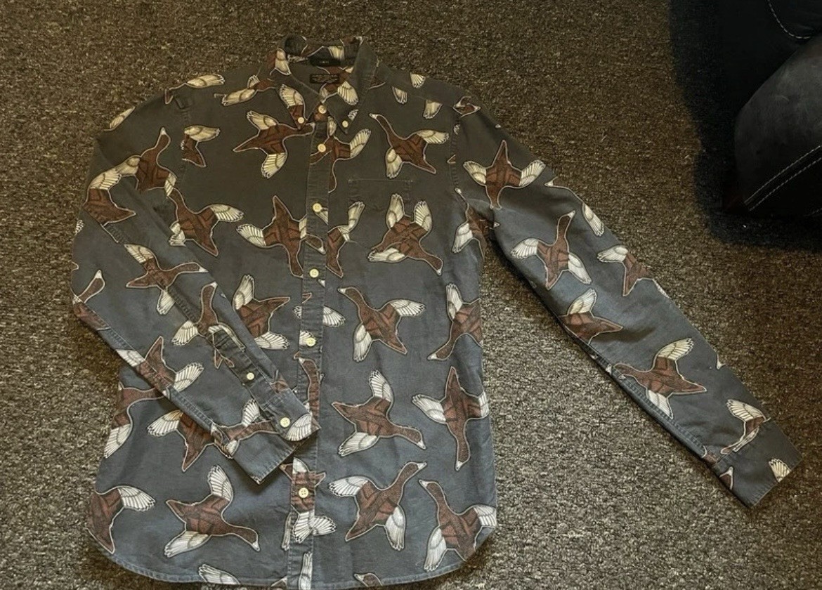 Mens All Saints shirt rare Triple Goose Bird Ls Print slim fit cotton Allsaints image 2
