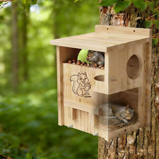 Squirrel House with Feeder, 2-in-1 Weatherproof Pine Wooden Squirrel Houses for