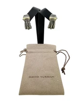 David Yurman Sterling Silver & 14k Gold Triple Row Cable Earrings - Pouch