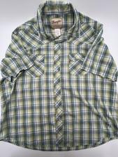 Wrangler Mens XXL Western Shirt Blue Plaid Pearl Snap Cowboy Rodeo Ranch