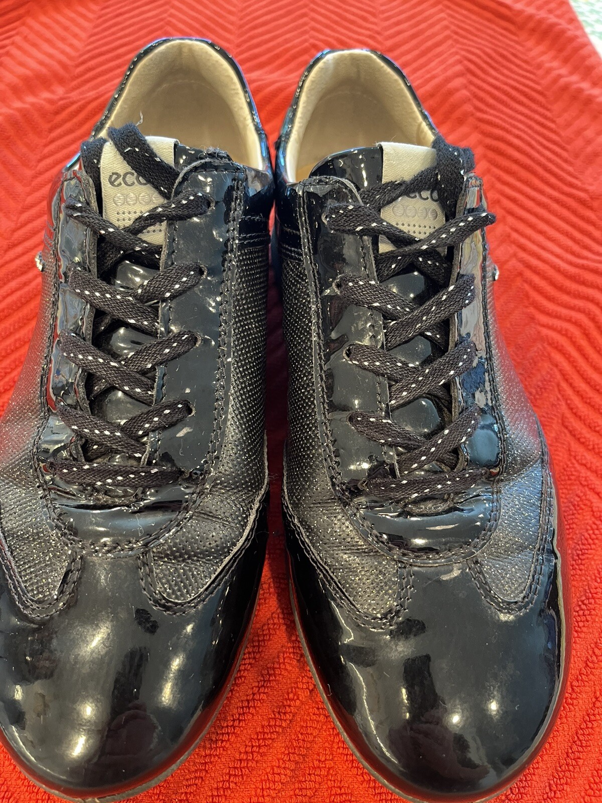 Ecco HydraMax Patent Golf Shoes Women Size 37 Black Lace Up Spikeless