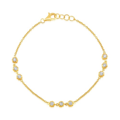 Certified 14K Gold 0.5ct Natural Diamond Spike Bezel By Yard Chain Link Bracelet - Imagen 4 de 8