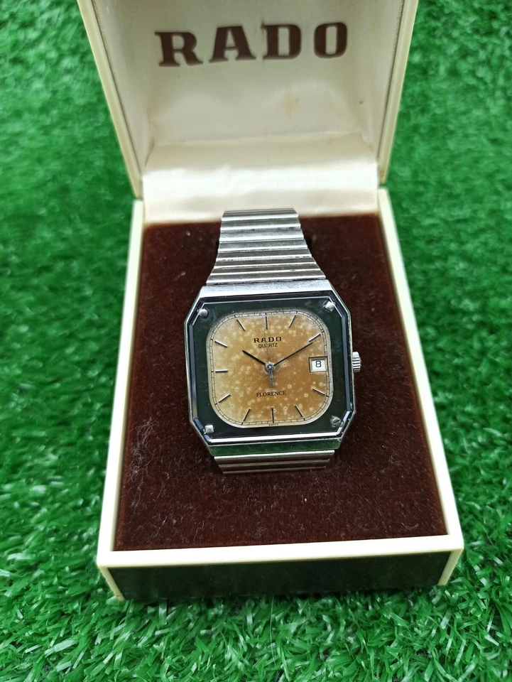 RELOJ RADO FLORENCE CUADRADO MARRÓN VINTAGE PLATEADO CUARZO SUIZO AÑOS 80 Foto 3 de 4
