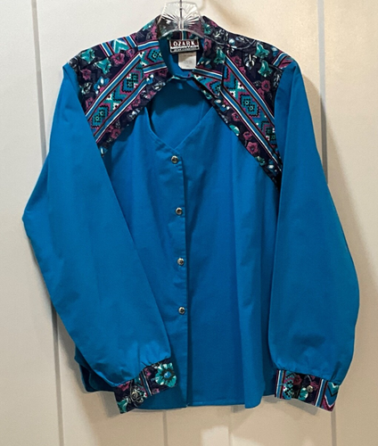 Camicia western da donna vintage Ozark Mountain Jean Company blu USA taglia SMALL - Foto 4 di 19
