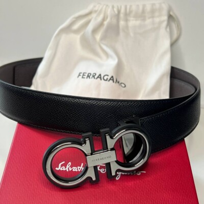 Authentic SALVATORE FERRAGAMO men's belt reversible black and brown leather 