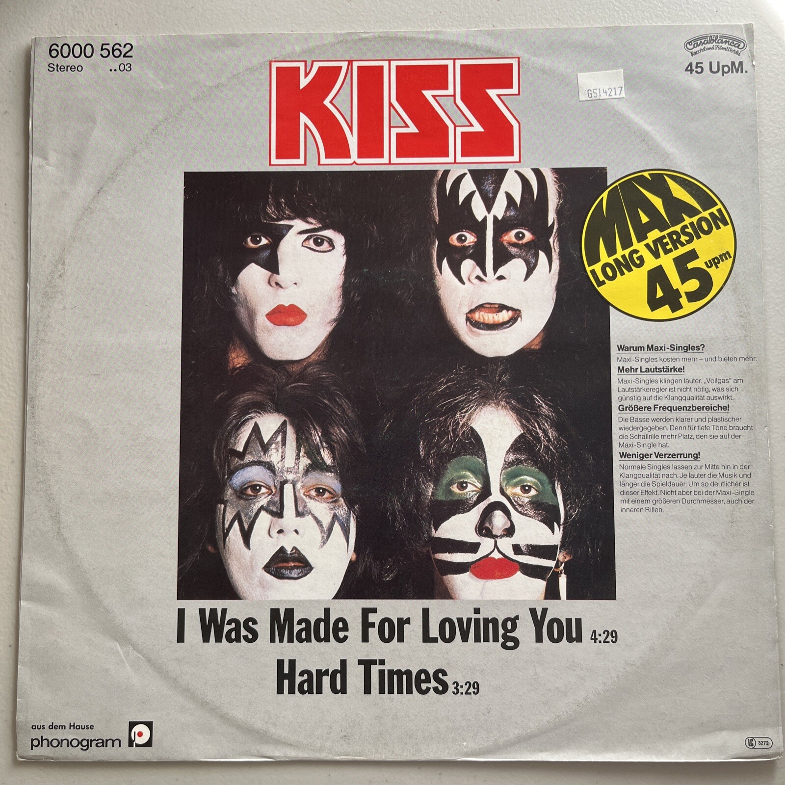 KISS I WAS MADE FOR LOVING YOU 1980 (6000-562) GERMANY 12” MAXI SINGLE 45rpm LP