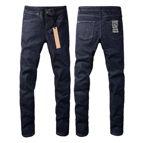NUEVO KSUBI Pantalones de mezclilla para hombre Soild azul oscuro de moda de calle alta talla 28-38 - Imagen 2 de 11