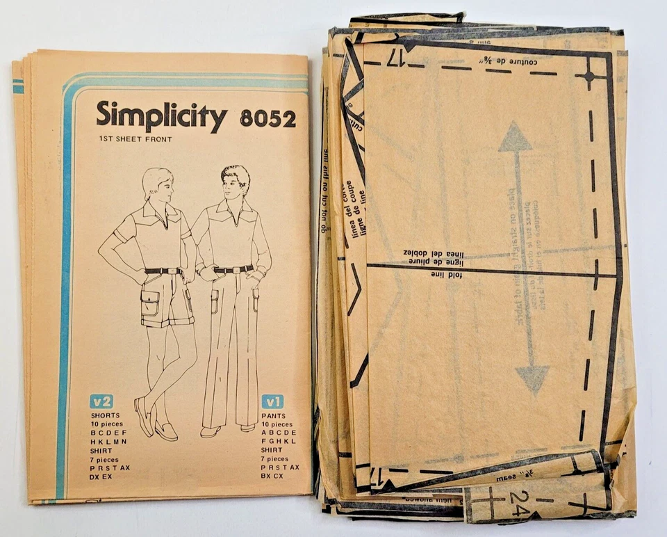 Pantalones Cortos de Carga Pantalones Tejidos Camisa Pecho 40 De Colección Años 70 Simplicity Coser Patrón 8052 Para Hombres Foto 3 de 3