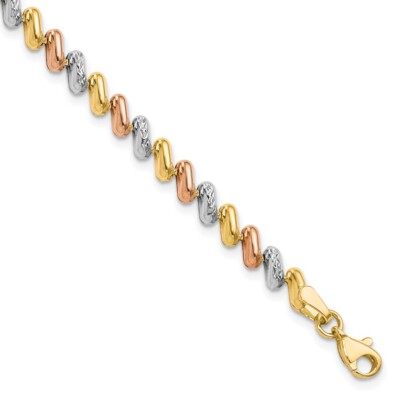 10k dreifarbiges goldpoliertes und diamantgeschliffenes Linkarmband 7,5 Zoll für Frauen