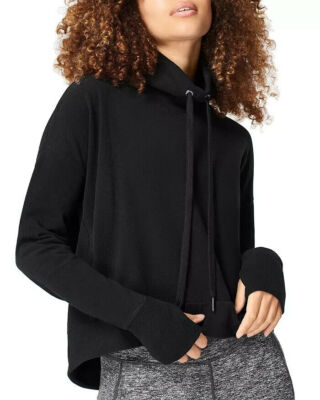 Sweaty Betty Size XXS Harmonise Luxe Fleece Sweatshirt Sweater Funnel Neck  Black