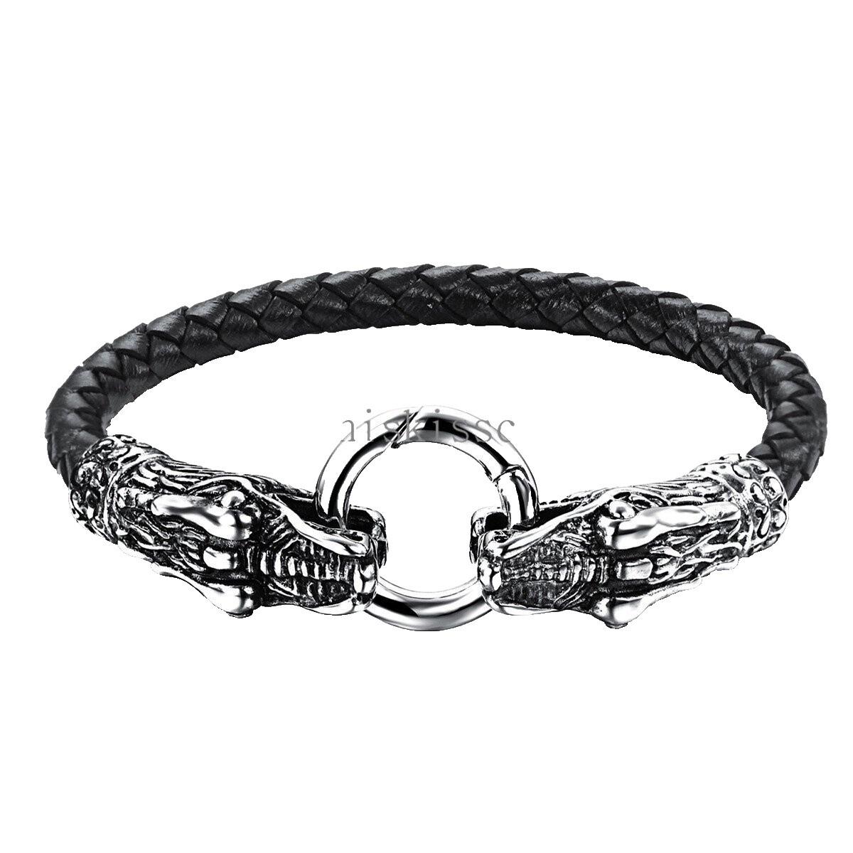 H&J Men's Stainless Steel Dragon Head Franco Chain Bracelet - Black Ion Plated/Silver, 8.5 Inch Heavy Wide