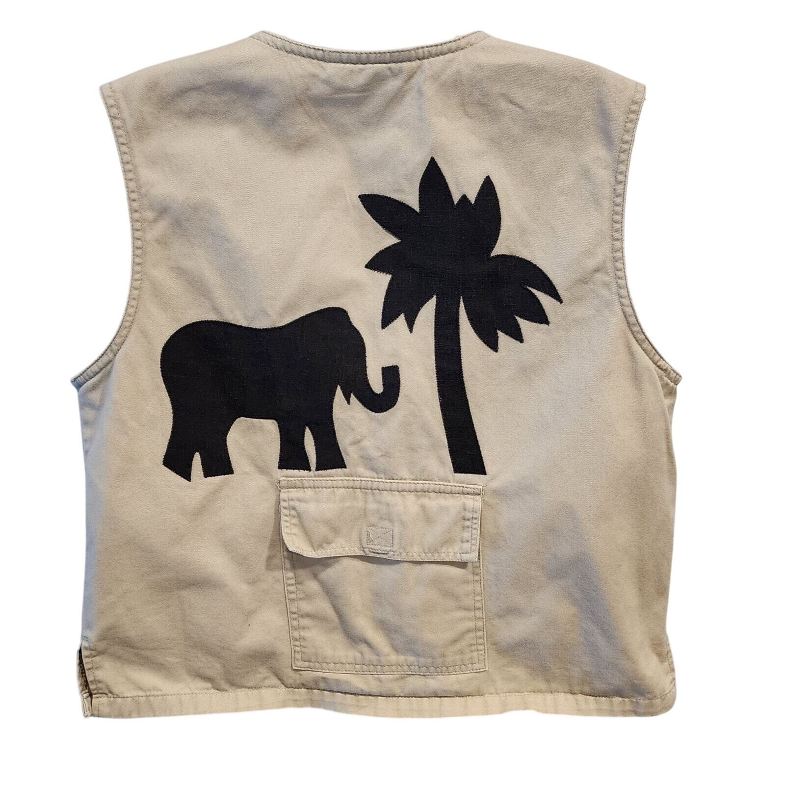 Chaleco de Carga Vintage Para Mujer Caqui Safari Animales Talla Mediana Utilitario Senderismo Corp