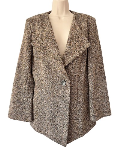 Per Una Tweedy Cardigan - Size 14 Wool Blend Button Collar Open Coatigan Jumper