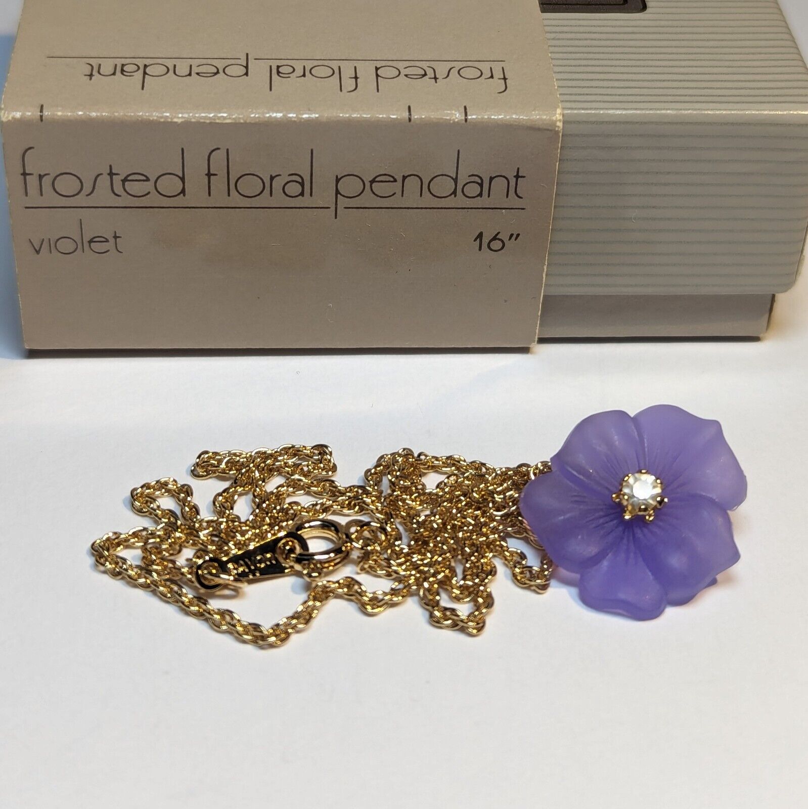 1984 Avon Frosted Floral Pendant Violet Flower Ch… - image 1