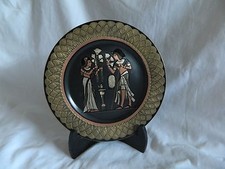 Egyptian Brass Decor Plate Design Queen Nefertari Offering Lotus Flower 7.75"