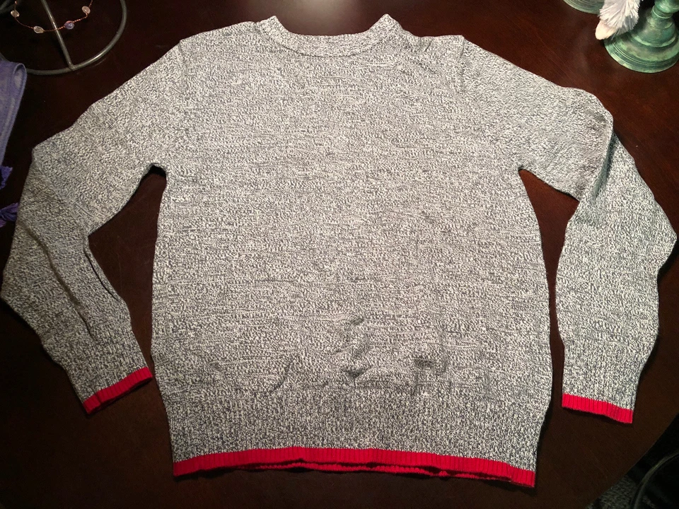 CHEROKEE Boys Sz L (12-14) Gray W/ Red Lining Pattern Long Sleeve Sweater - Image 2 of 3