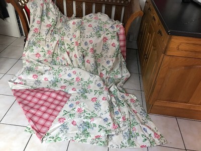 Pair Vtg Pink Rose Flowers Check Shabby Chic Curtains English