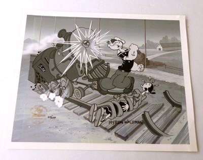 Popeye Great Train Stoppery Limited Edition Sericel Signed Myron Waldman