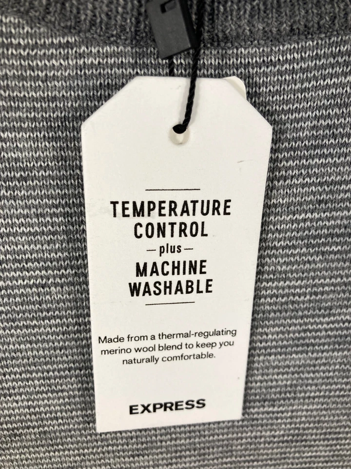 Express Sweater Men's XL Gray Merino Wool Blend Long Sleeve Lightweight - Image 4 of 4