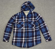 Boston Traders Button Up Flannel With Hood Womens Large Blue Plaid Insulated