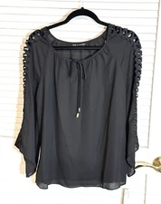 Zac & Rachel Black Size S Blouse Sheer Lined Flowing Women NWT