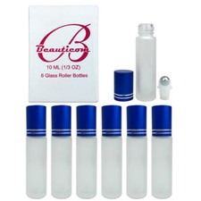 6pcs 10ML Frosted Glass Roller Bottles with Stainless Steel Ball and Blue Cap