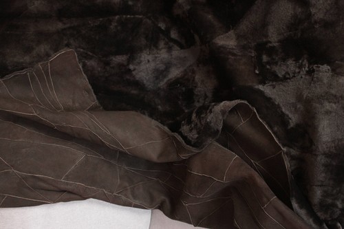 Shearling Sheepskin Patchwork Silky Soft Dark Brown Throw Blanket Rug Handmade - Picture 3 of 5