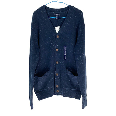 Gap Outlet Neppy Blue Confetti V-Neck Wool Blend Cardigan Mens Medium