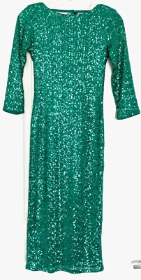 ASOS DESIGN Emerald Green Sequin Embellished Cowl Drape Open Back Dress 4 8  36 | eBay