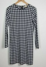 Michael Michael Kors Sz. S Black & White Print L/S Sheath Dress W/ Gold Zipper