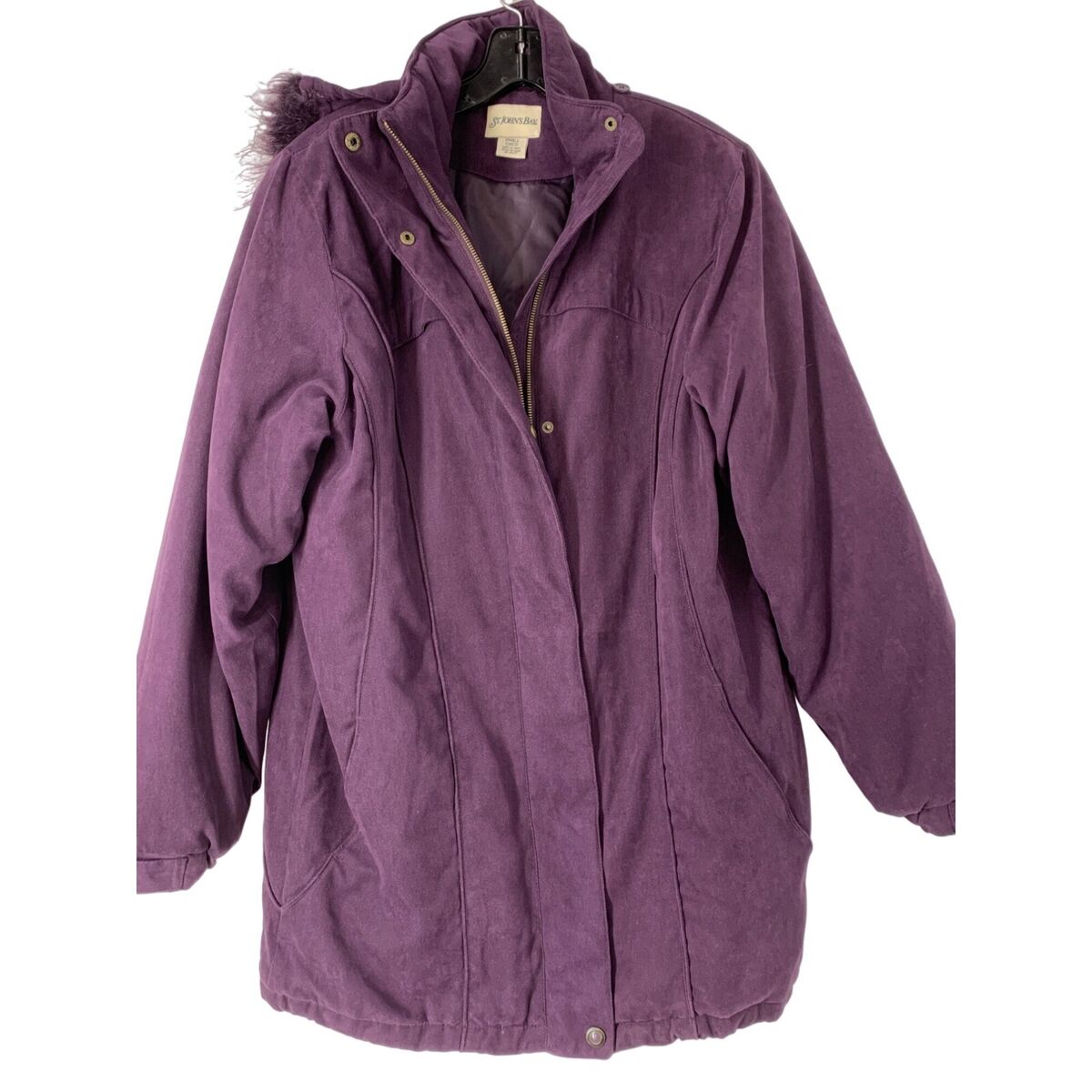 Womens St Johns Bay Size S Purple Winter Coat Hood Fur Zip Womens St Johns Bay Size S Purple Winter Coat Hood Fur Zip