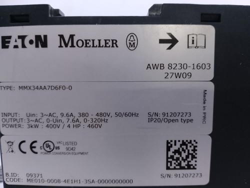 1PC EATON M-Max Series sensorless vector MMX34AA7D6F0-0 USED 3-MONTH WARRANTY - Picture 2 of 10