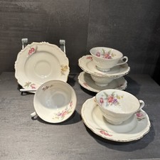 VTG SET 4 UPSALA EKEBY SWEDEN KARLSKRONA PORCELAIN CUP SAUCER IVORY - Floral