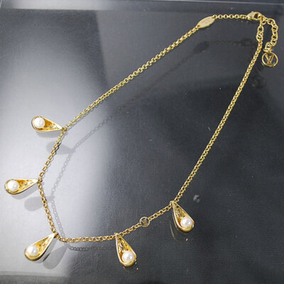 LOUIS VUITTON Necklace Collier Parlygram Fake Pearl LV Gold GP