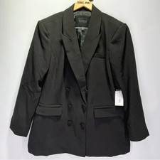 Eloquii Sz 16 Strong Shoulder Double Breasted Long Blazer Jacket Stretch In Onyx