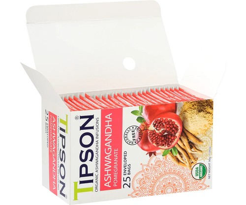 Tipson Ashwagandha Pomegranate Tea Organic Pure Ceylon Herbal Infusions 25 Bags - Picture 5 of 5