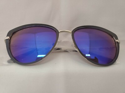 Ellen Tracy Women ET751 C1 Black Cateye Sunglasses Blue Mirror Lens 57-19-140