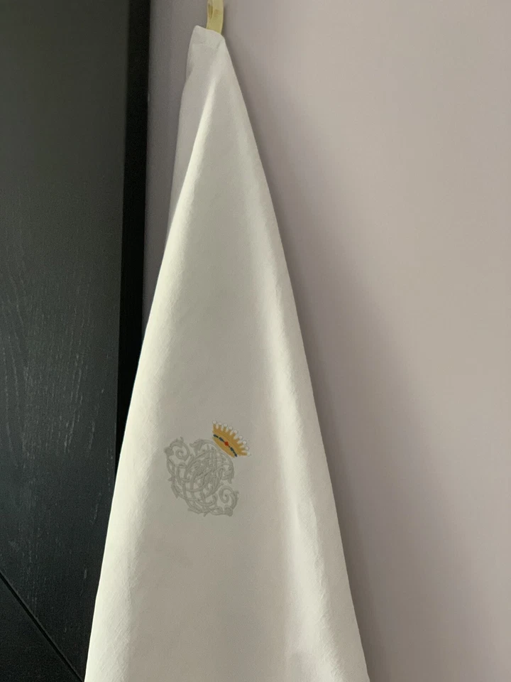 Antiketoffe, Immense Torchon, Fil De Lin Ancien  Monogramme Couronne, Cadeau - Photo 3/4