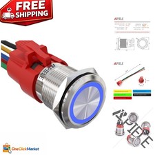Durable 19mm Latching LED Push Button Switch for Cars Motorcycles Rated