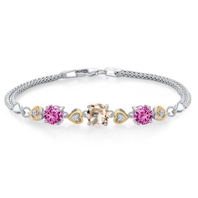 925 Sterling Silver and 10k Yellow Gold Peach Morganite Pink Created Sapphire