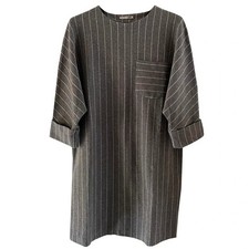 Zara – M – Abito tunica In Cotone Elasticizzato Grigio A Righe Bianche