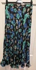 Jones New York Size 8 100 Silk Black Green Blue Gray Flower Skirt