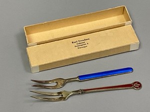 NORWAY STERLING Enamel Cocktail Forks David Andersen (red)  & K. Svendsen (blue)
