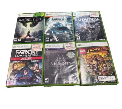 Lot of 6 Xbox 360 Games-Skyrim Legendary,Far Cry Comp,Fallout 3 DLC, LEGO & More