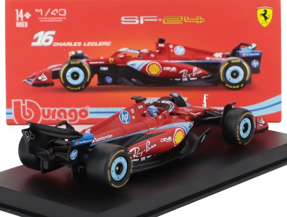 MODELLINO AUTO STATICO BURAGO FERRARI F1 SF24 MIAMI GP 2024 LECLERC VETRINA 1/43 - Immagine 2 di 4