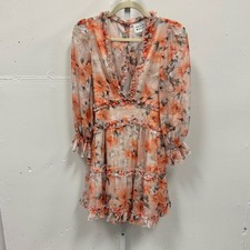 Hello Molly Boho Floral Back Slit Romantic Ruffle Mini Dress Peach Pink Sz 2