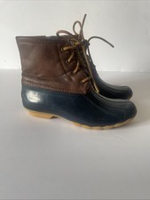 Kids Saltwater Sperry Duck Boots Navy And Brown Lace up/zip Up Size 3