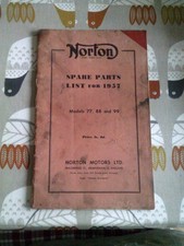 Norton spare parts list for 1957 Models 77 88, and 99 Original Equipment Vintage