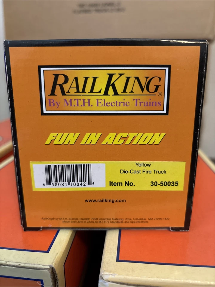 Rail King Die Cast Fire Truck Yellow 30-50035 MTH NIB NRFB  RARE! - Image 2 of 4